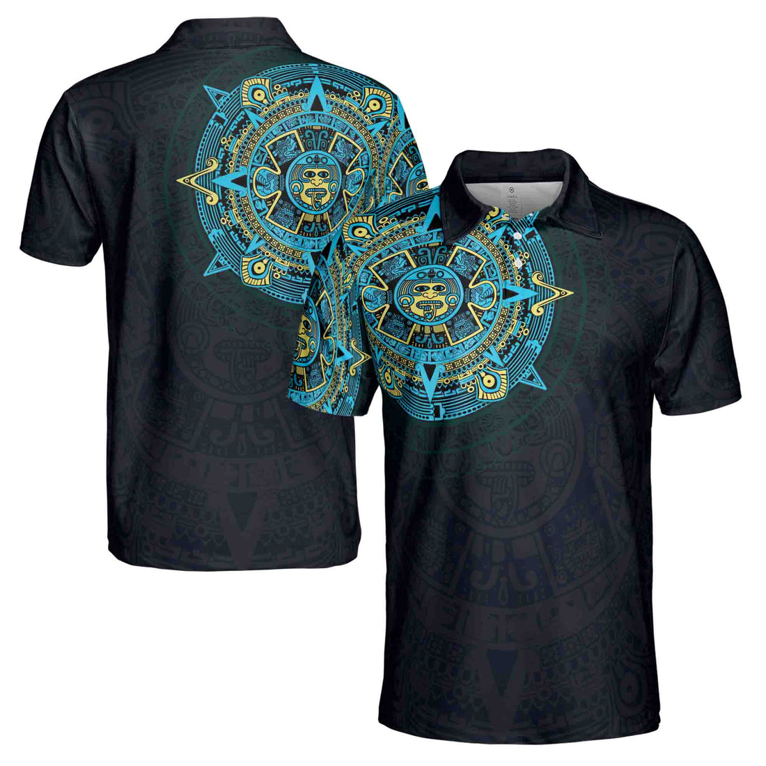 Blue Mexico Viking Tattoo Aztec Men's Polo Shirt Size S-5XL