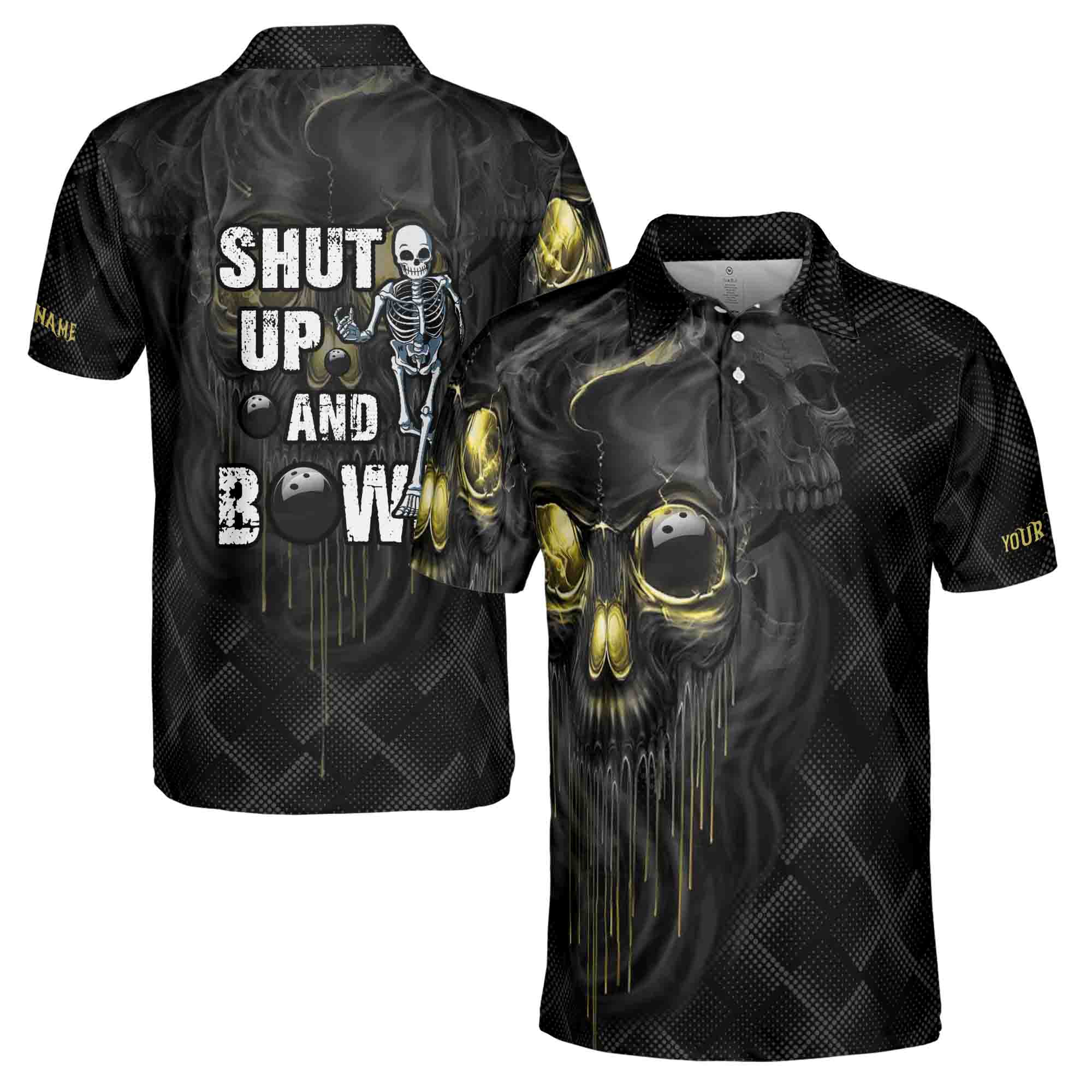 Bowling Shut Up Polo Shirt, Scary Halloween Gift Idea For Male Bowlers, Skull Bowling Men's Polo Shirts S-5XL