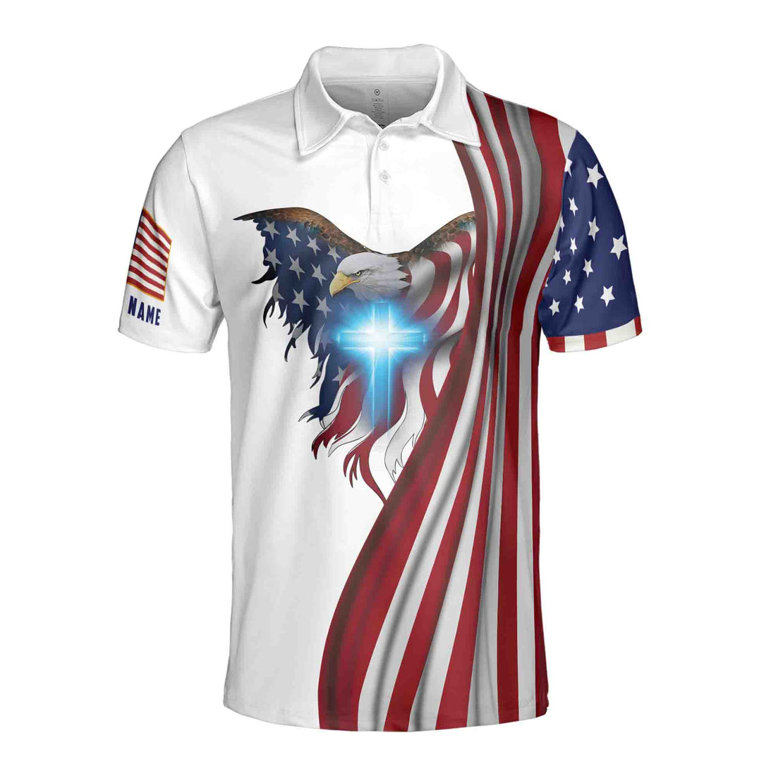 Custom Name One Nation Under God Eagle 4th Of July Independence 3D Men's Polo Shirt S-5XL