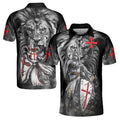 August Lion Behind Knight Templar Grunge Men's Polo Shirt S-5XL