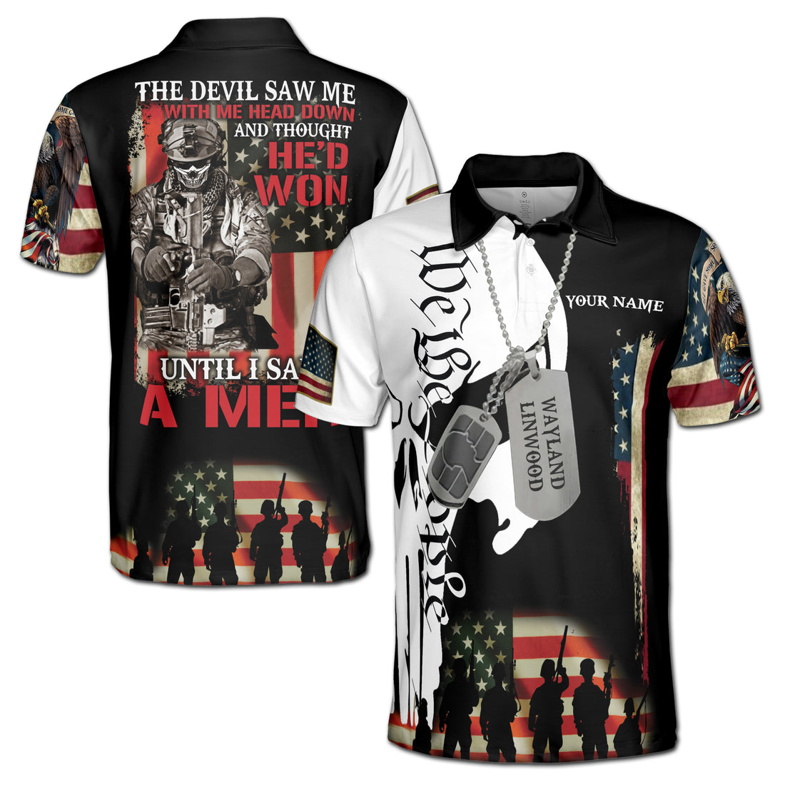 Custom Name Skeleton Veteran Dad The Devil Saw Me, Patriotic American Veteran Polo Shirts S-5XLMen's