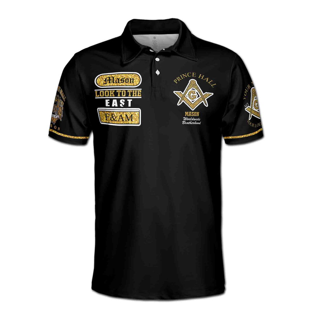 Freemasonry Prince Hall, Masonic Medieval Custom Name, Lodge Name and Number Men's Polo Shirts S-5XL