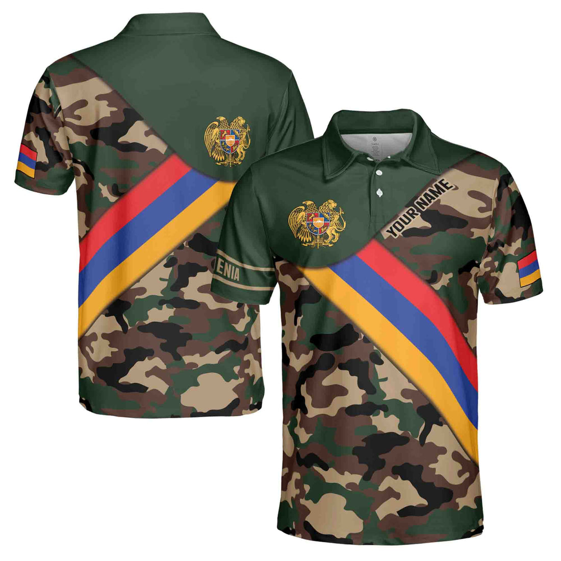 Customize Armenia Flag Camouflage Army 3D All Over Print Men's Polo Shirts S-5XL