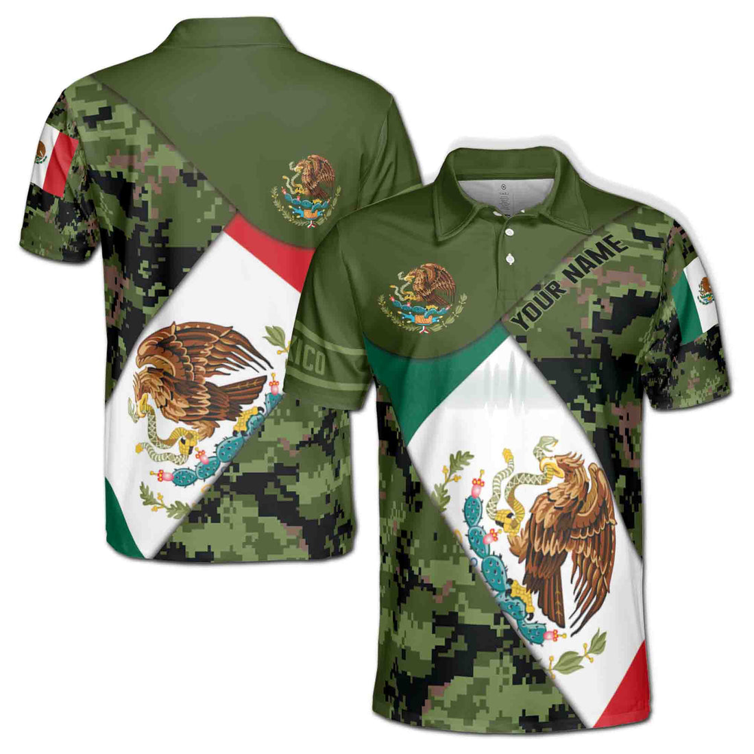 Customize Mexico Flag Camouflage Army 3D All Over Print Men's Polo Shirts S-5XL