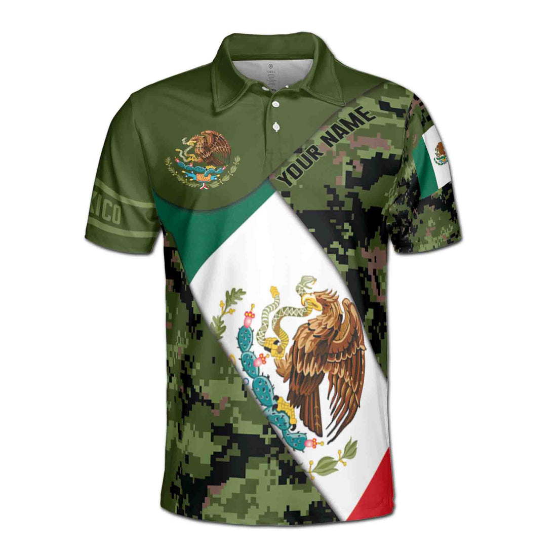 Customize Mexico Flag Camouflage Army 3D All Over Print Men's Polo Shirts S-5XL