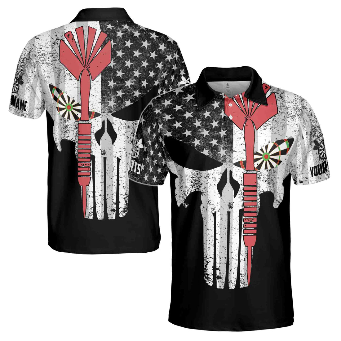 Personalized Darts Punisher Skull Men's Polo Shirt S-5XL
