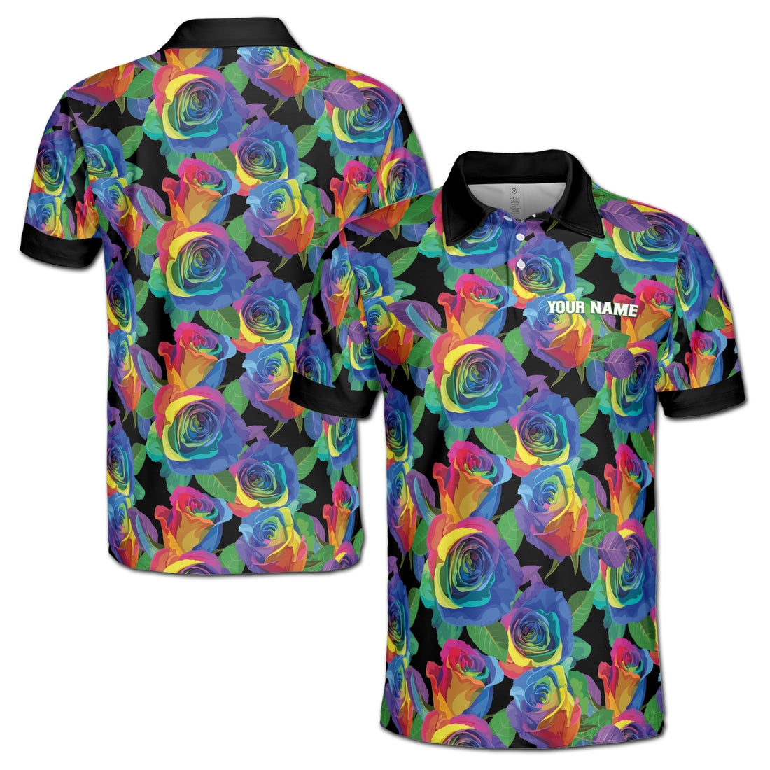 Colorful Rainbow Rose 3D All Over Print Men's Polo Shirts S-5XL