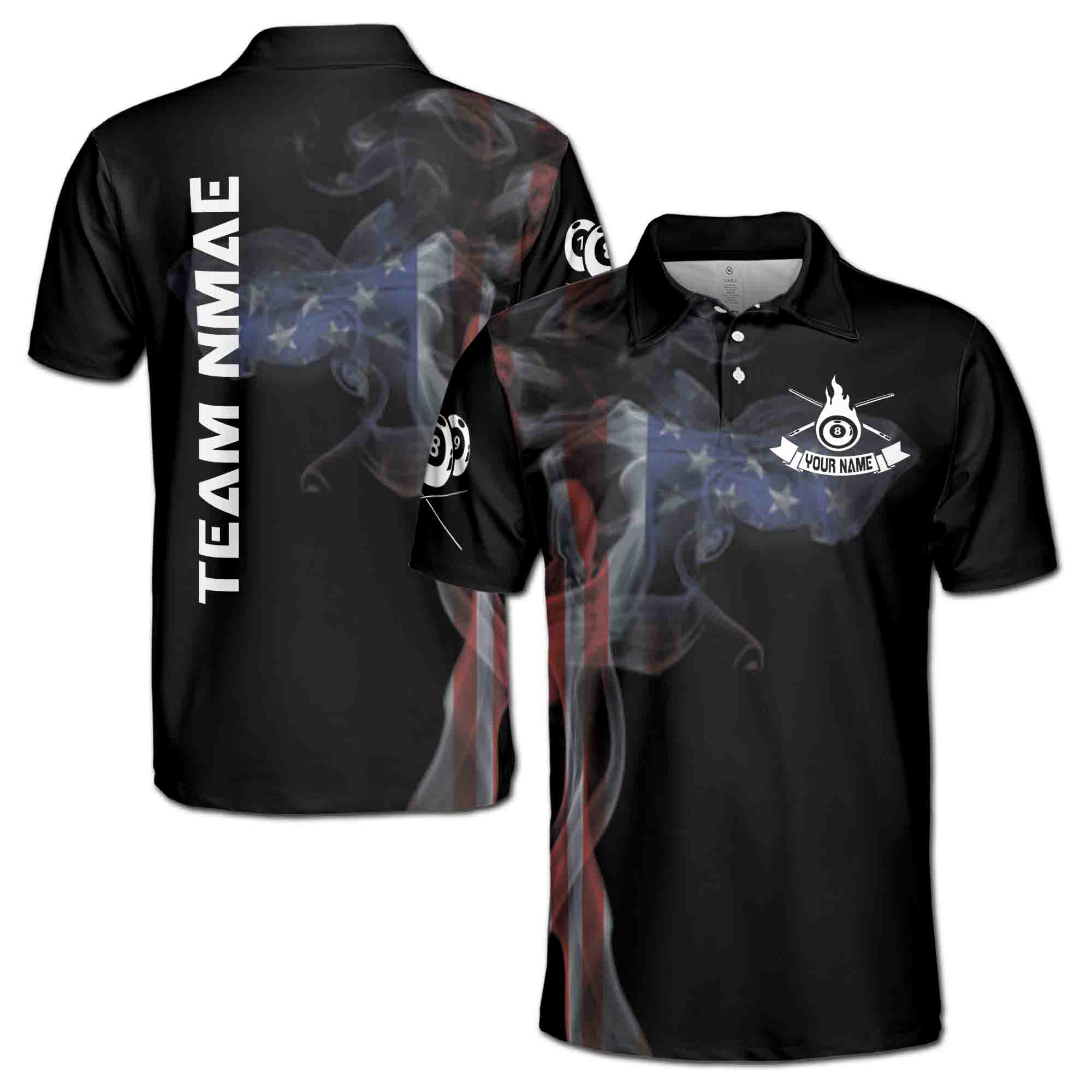 US FLag Smoke Pattern Custom Billiard Team 3D Men's Polo Shirt S-5XL