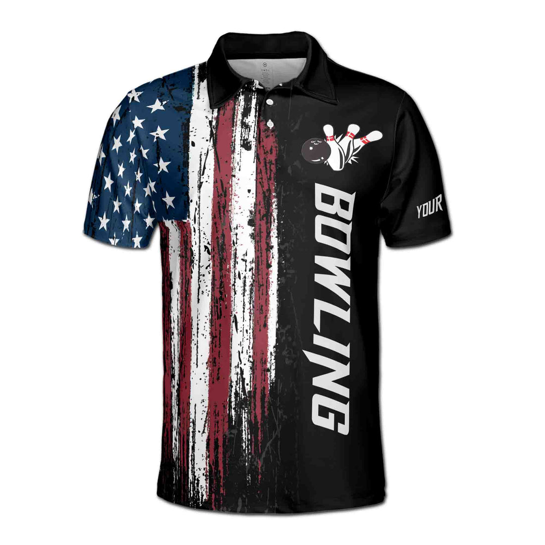 American Flag Custom Bowling Jersey For Team Patriots Men's Polo Shirt S-5XL