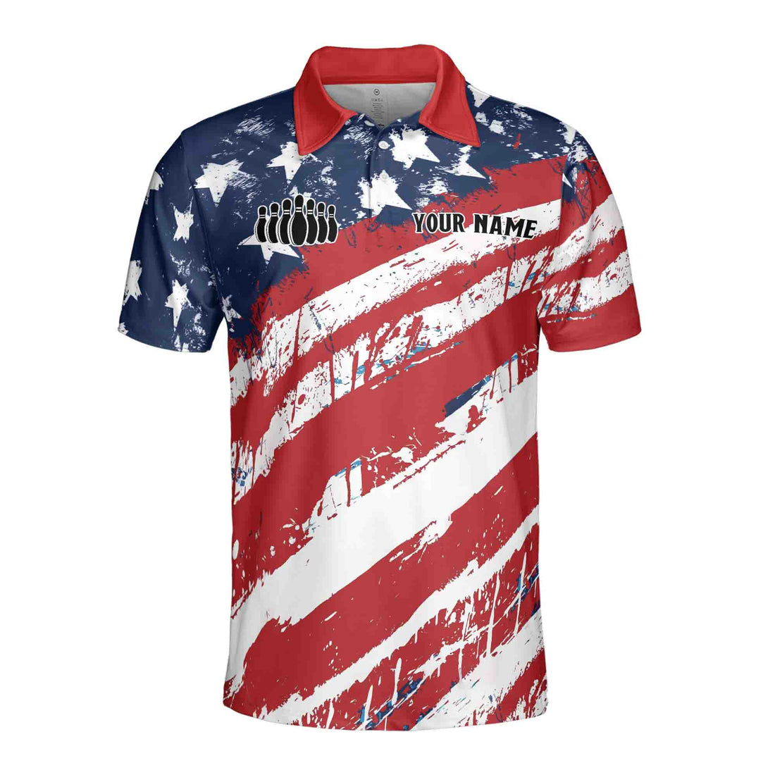 Custom Bowling Sport Patriotic American Flag Men's Polo Shirt S-5XL