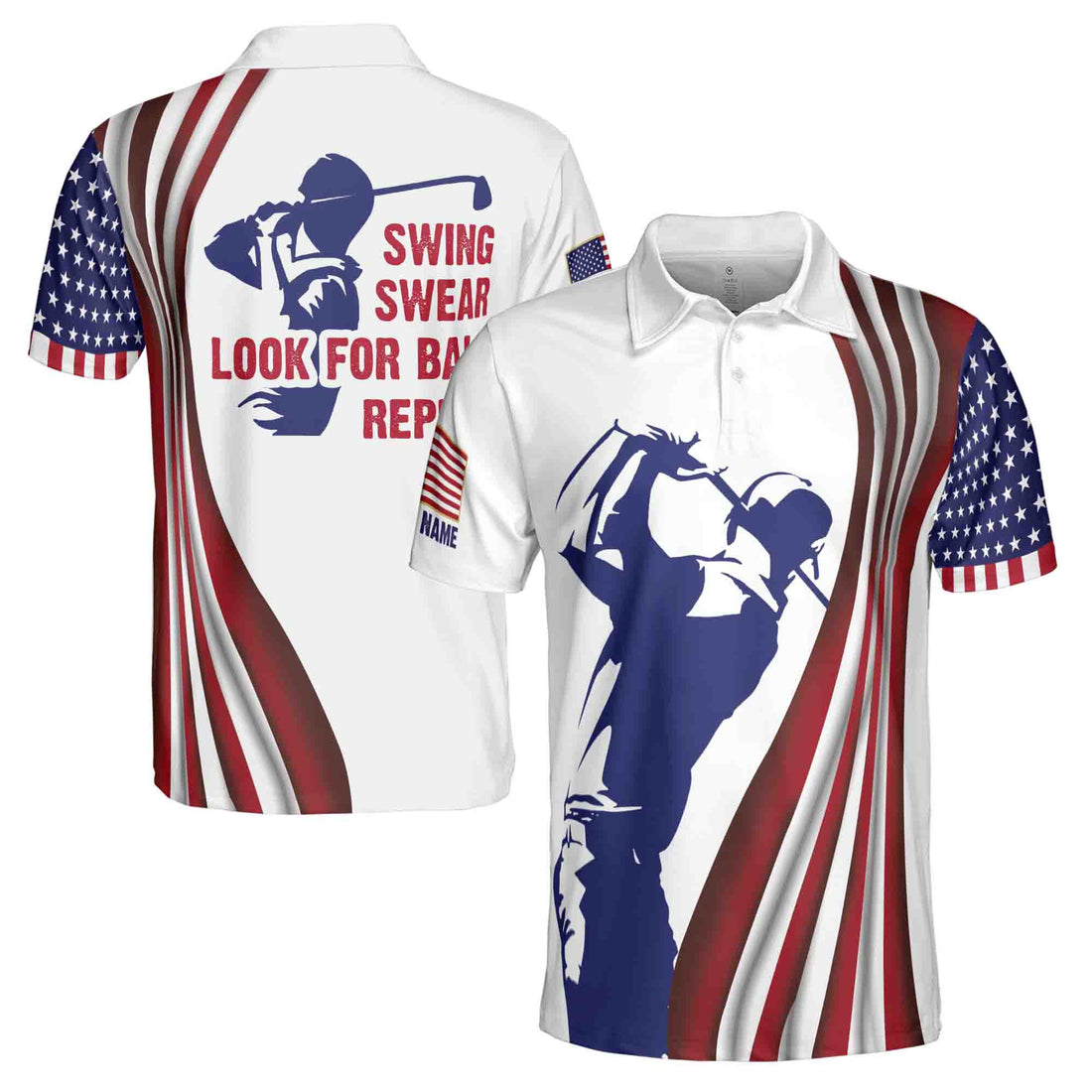 Personalized Swing Swear Repeat Funny Golf Men 3D All Over Print Men's Polo Shirts S-5XL