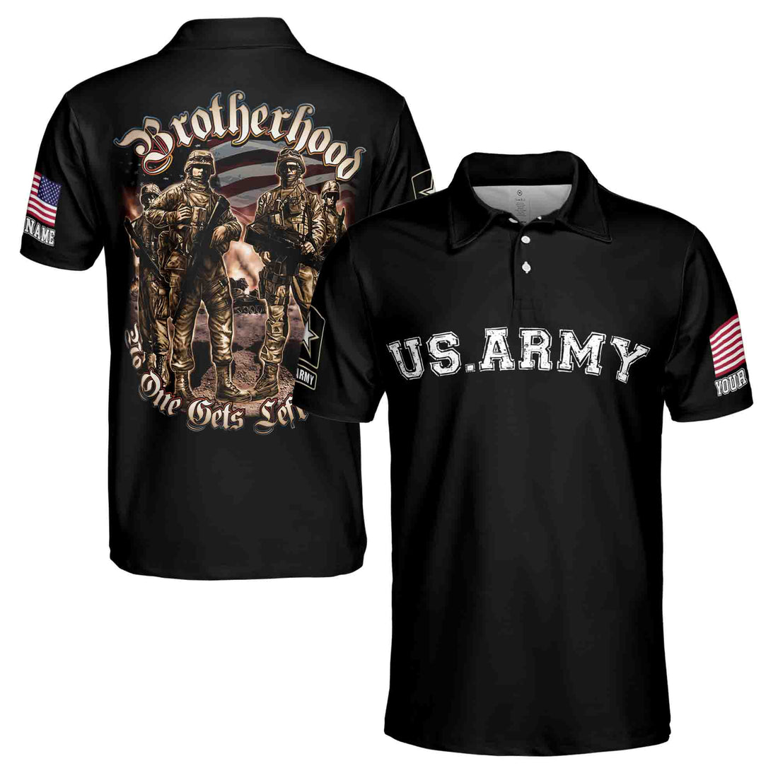 American Flag Army Brotherhood No One Gets Left Behind Patriotic Men's Polo Shirts S-5XL