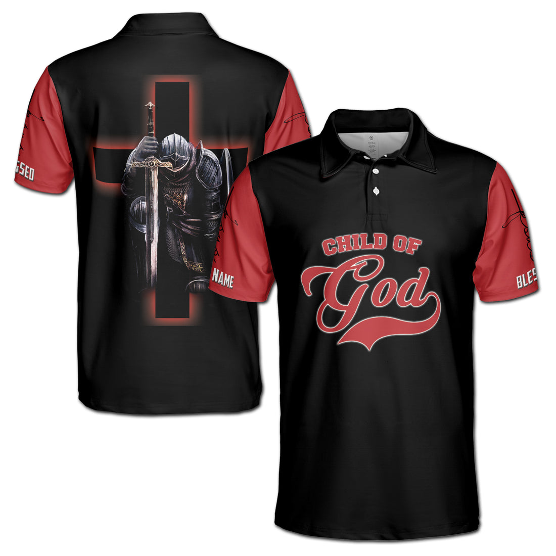 Personalized Name Jesus The Warrior The child of God 3D Men's Polo Shirt Size S-5XL
