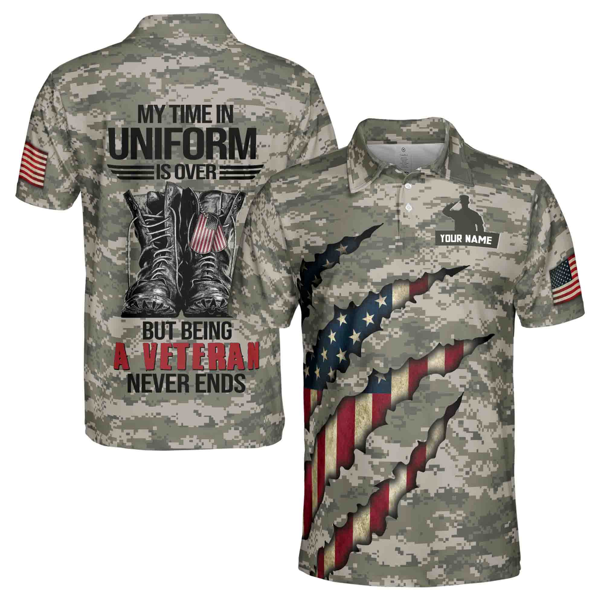 Veteran Military Army Personalized 3D All Over Printed Men's Polo Shirts S-5XL