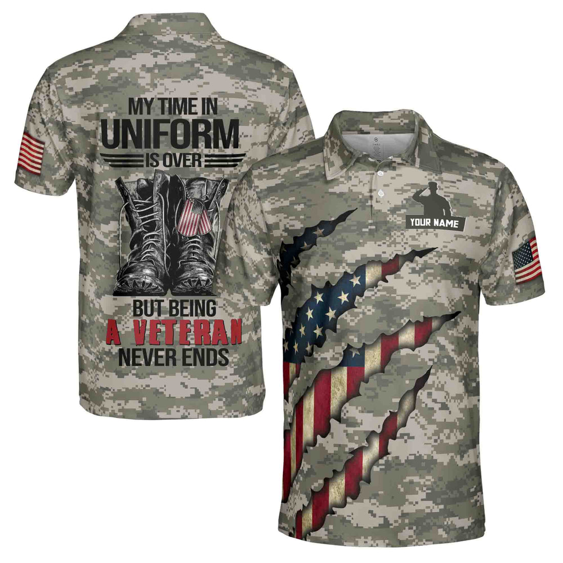 Veteran Military Army Personalized 3D All Over Printed Men's Polo Shirts S-5XL