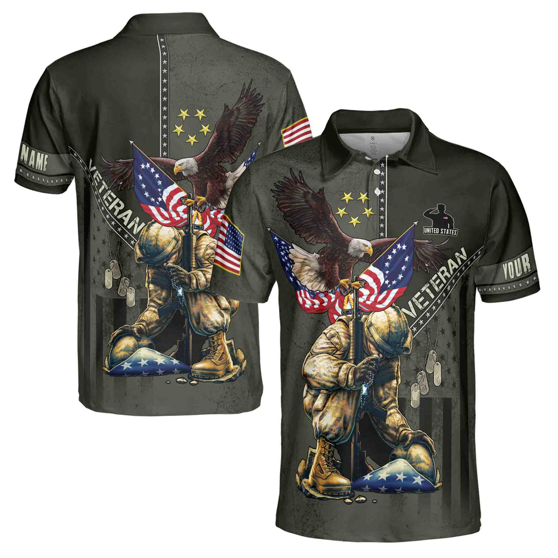 Veteran Eagle Soldier Military U.S Army Personalized 3D All Over Printed Men's Polo Shirt S-5XL