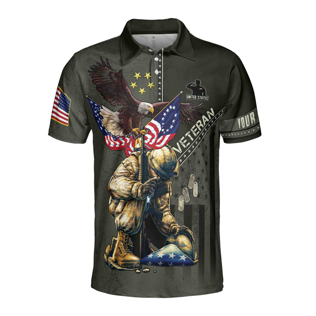 Veteran Eagle Soldier Military U.S Army Personalized 3D All Over Printed Men's Polo Shirt S-5XL