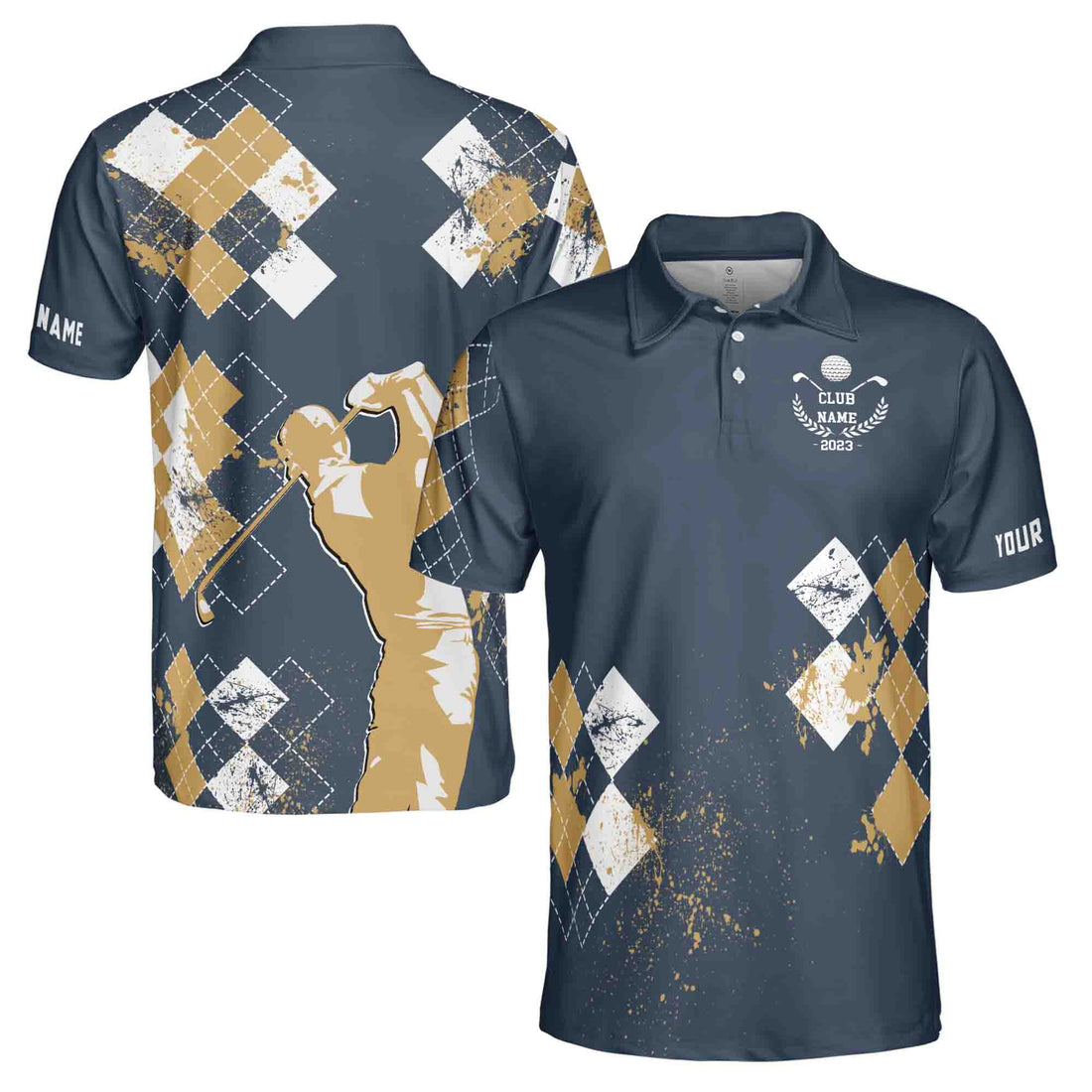 Personalized Name and Golf Club Funny Swing Golf Men's Polo Shirts Size S-5XL