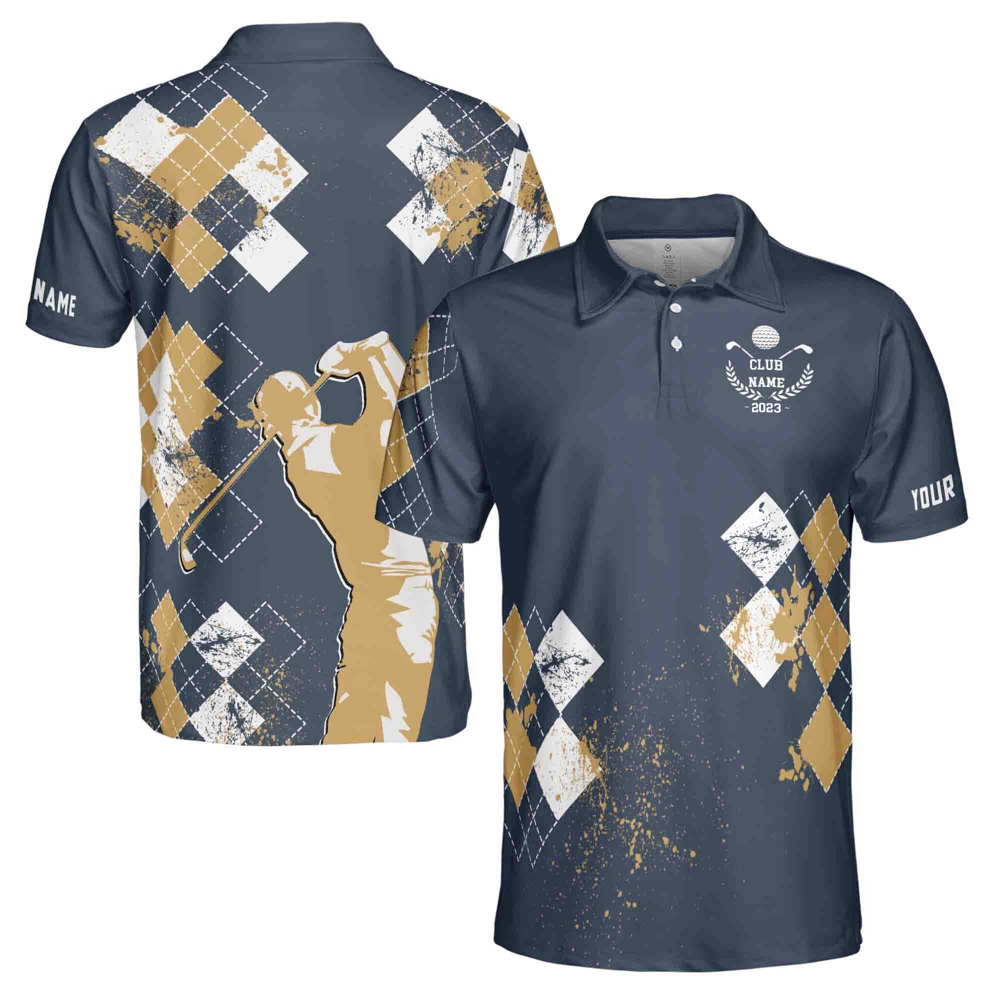 Personalized Name and Golf Club Funny Swing Golf Men's Polo Shirts Size S-5XL