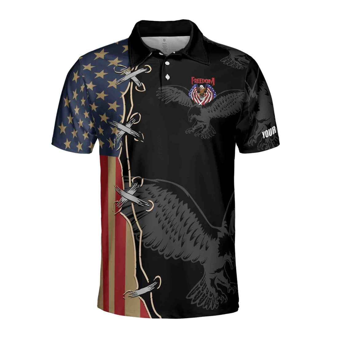 Custom Name Freedom Eagle Vintage American Flag 4th Of July Independence 3D Men's Polo Shirt Size S-5XL