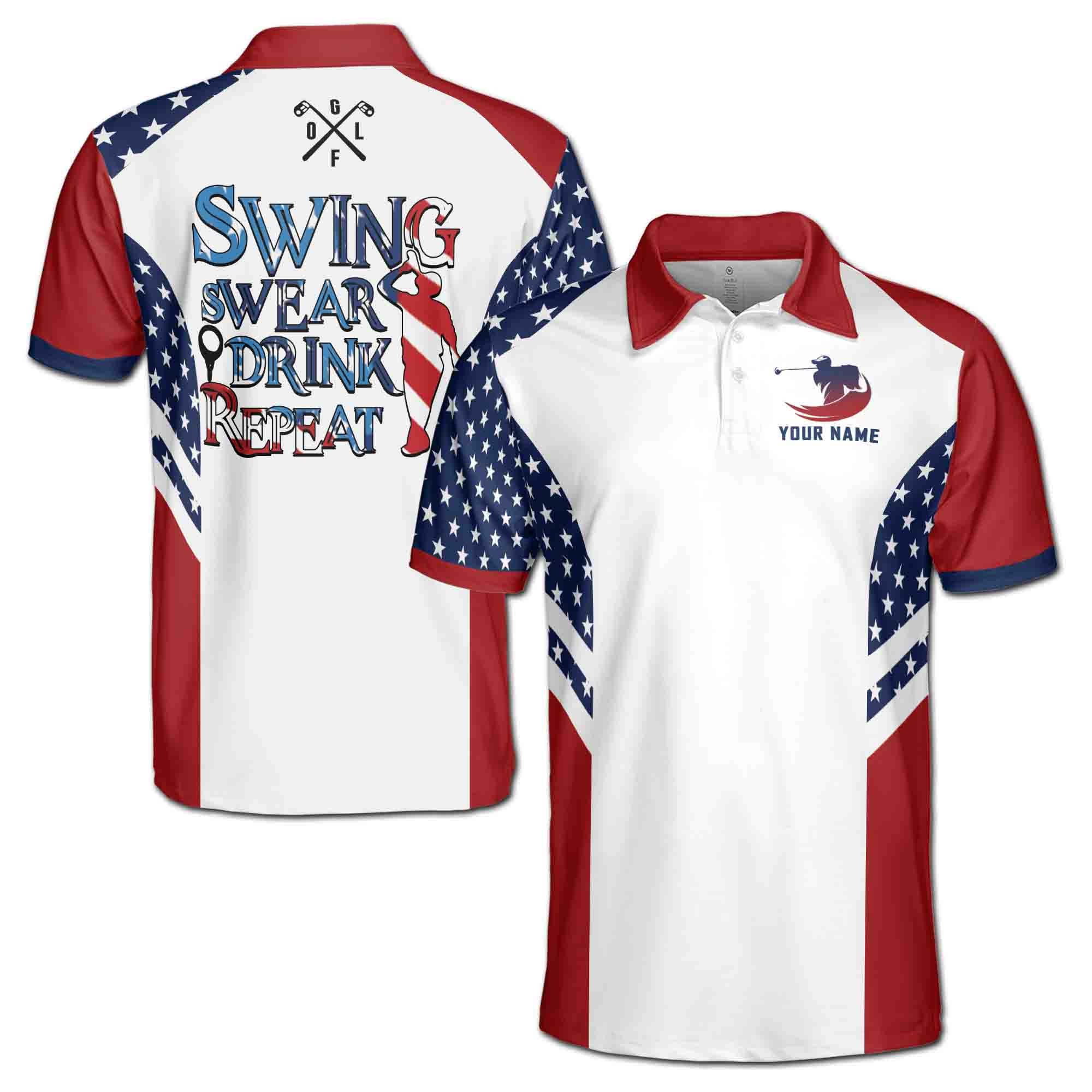 Personalized Name USA American Golfer Golf Team 3D All Over Printed Men's Polo Shirt S-5XL