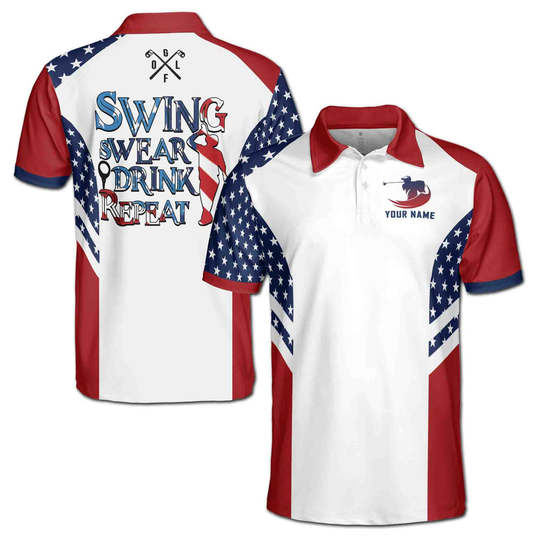 Personalized Name USA American Golfer Golf Team 3D All Over Printed Men's Polo Shirt S-5XL