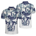 Blue And White Camouflage Golf Skull Golf, Best Camo Golf Men's Polo Shirt S-5XL
