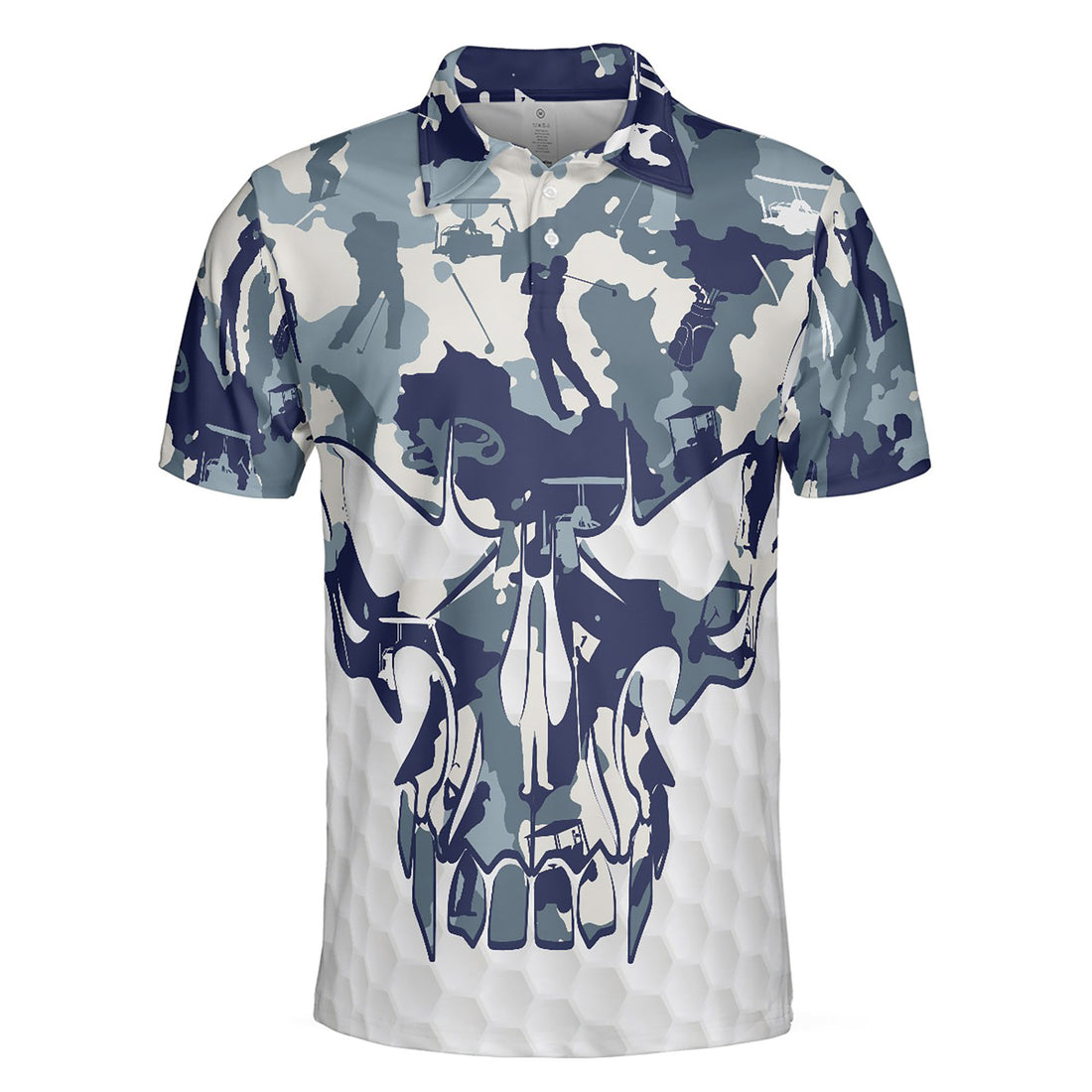 Blue And White Camouflage Golf Skull Golf, Best Camo Golf Men's Polo Shirt S-5XL