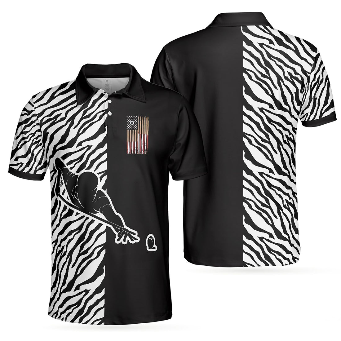 Billiards Zebra, Cool Billiards With Zebra Pattern Men's Polo Shirt S-5XL