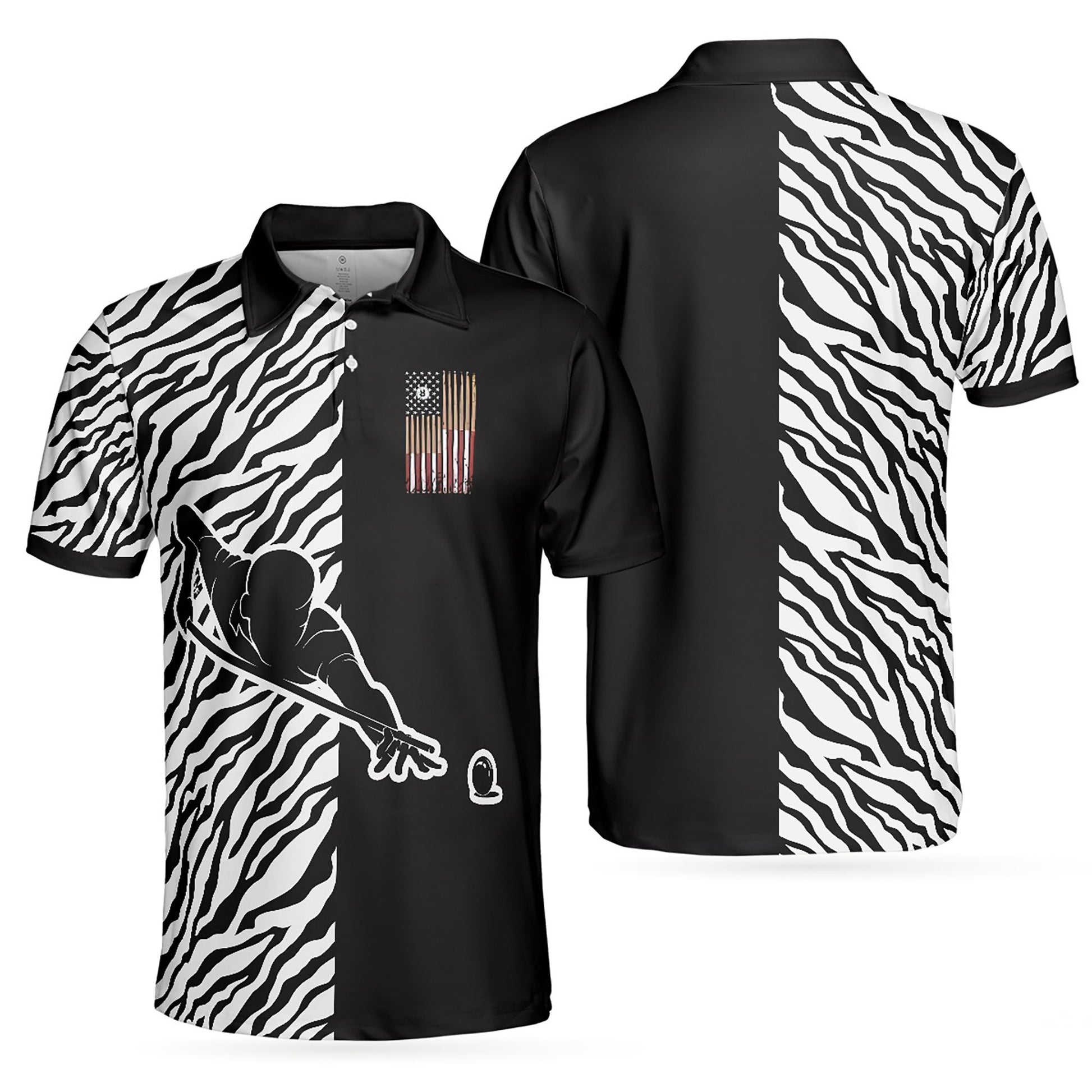 Billiards Zebra, Cool Billiards With Zebra Pattern Men's Polo Shirt S-5XL