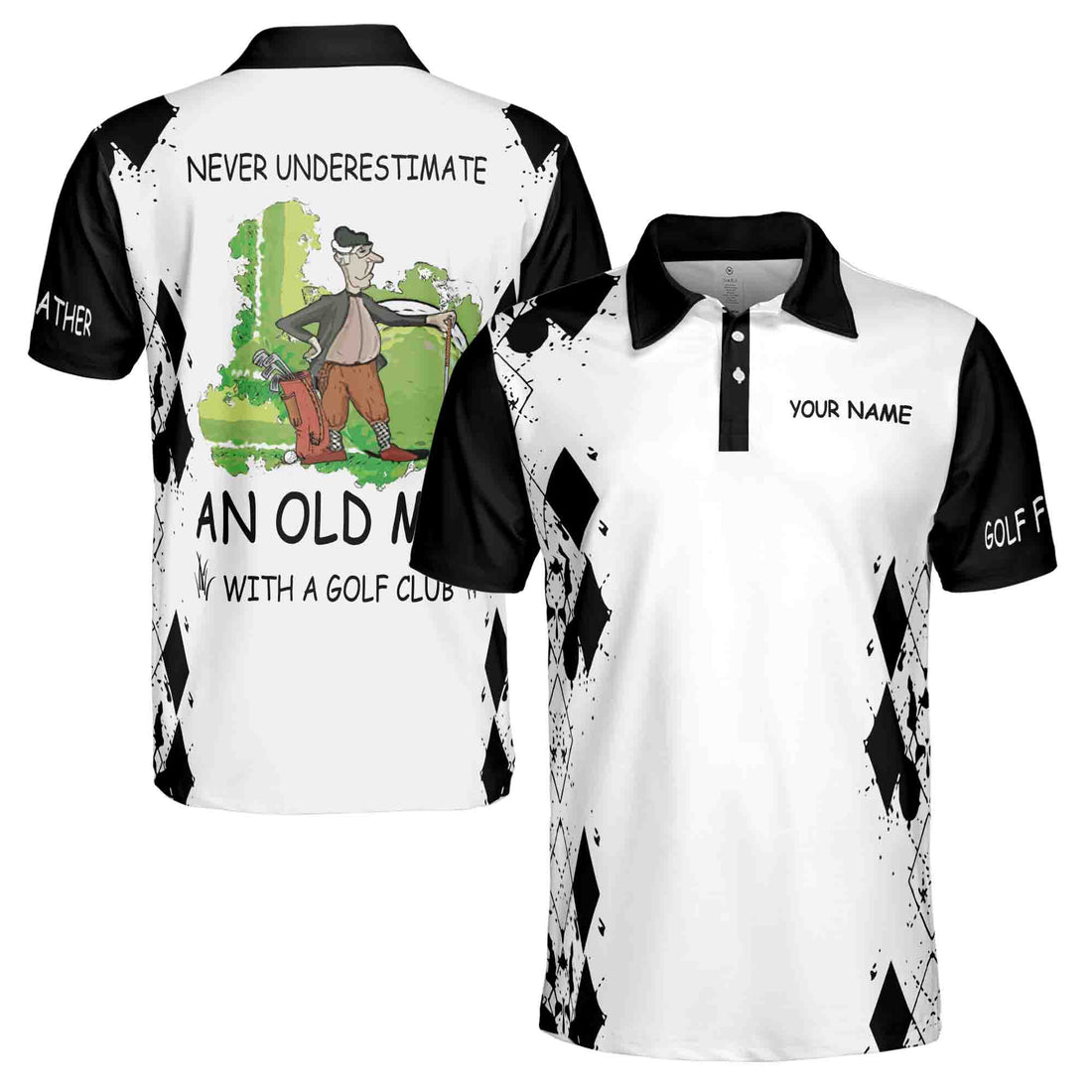 Custom Name Never Underestimate An Old Man With A Golf 3D Men's Polo Shirt S-5XL