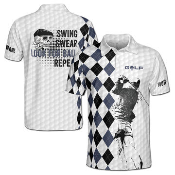 Funny Men Golf Club Swing Swear Look Repeat Golf Team 3D Men's Polo Shirt S-5XL