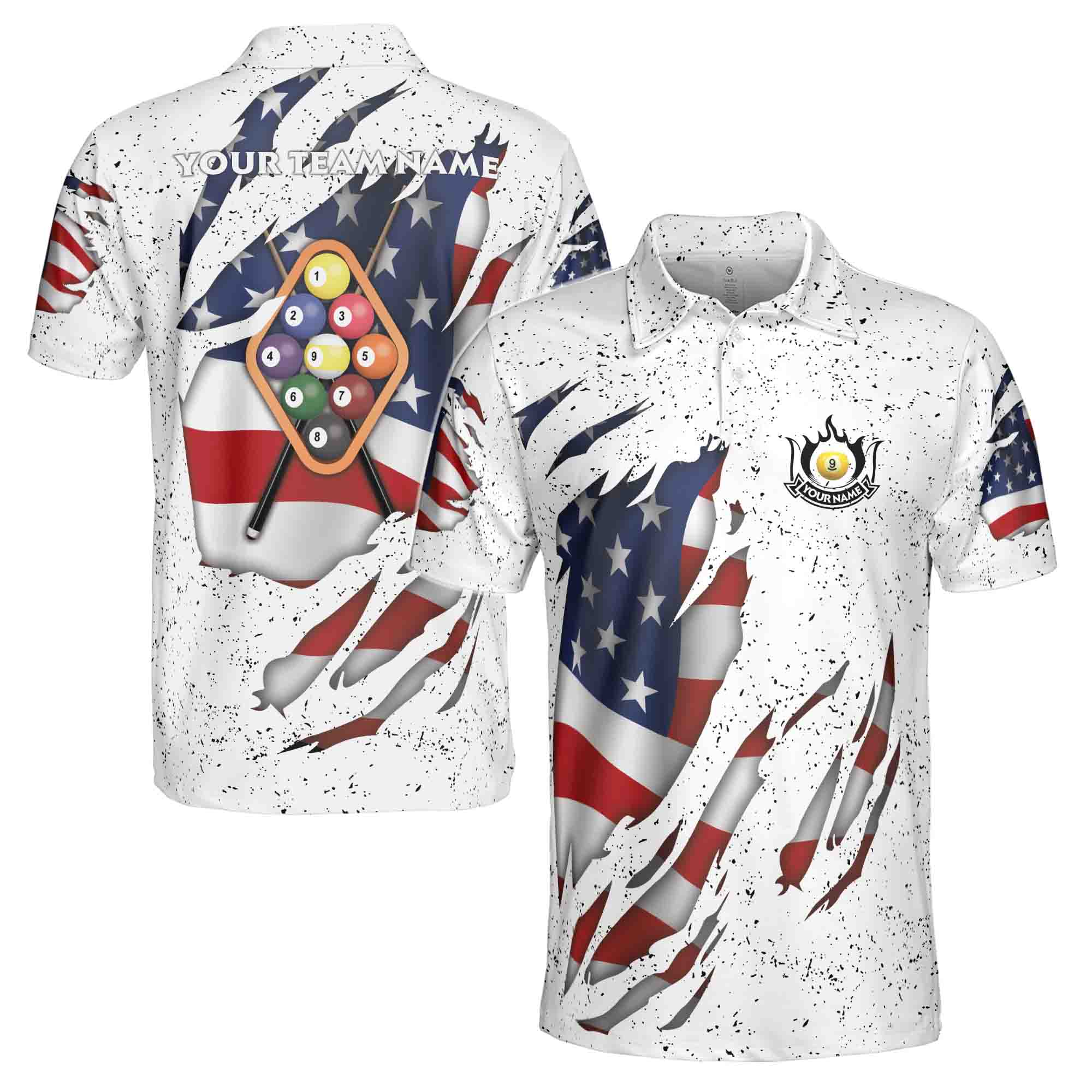 Custom Billiard 9 Ball Pool White Men Shirts, Billiard Team Men's Polo Shirts S-5XL