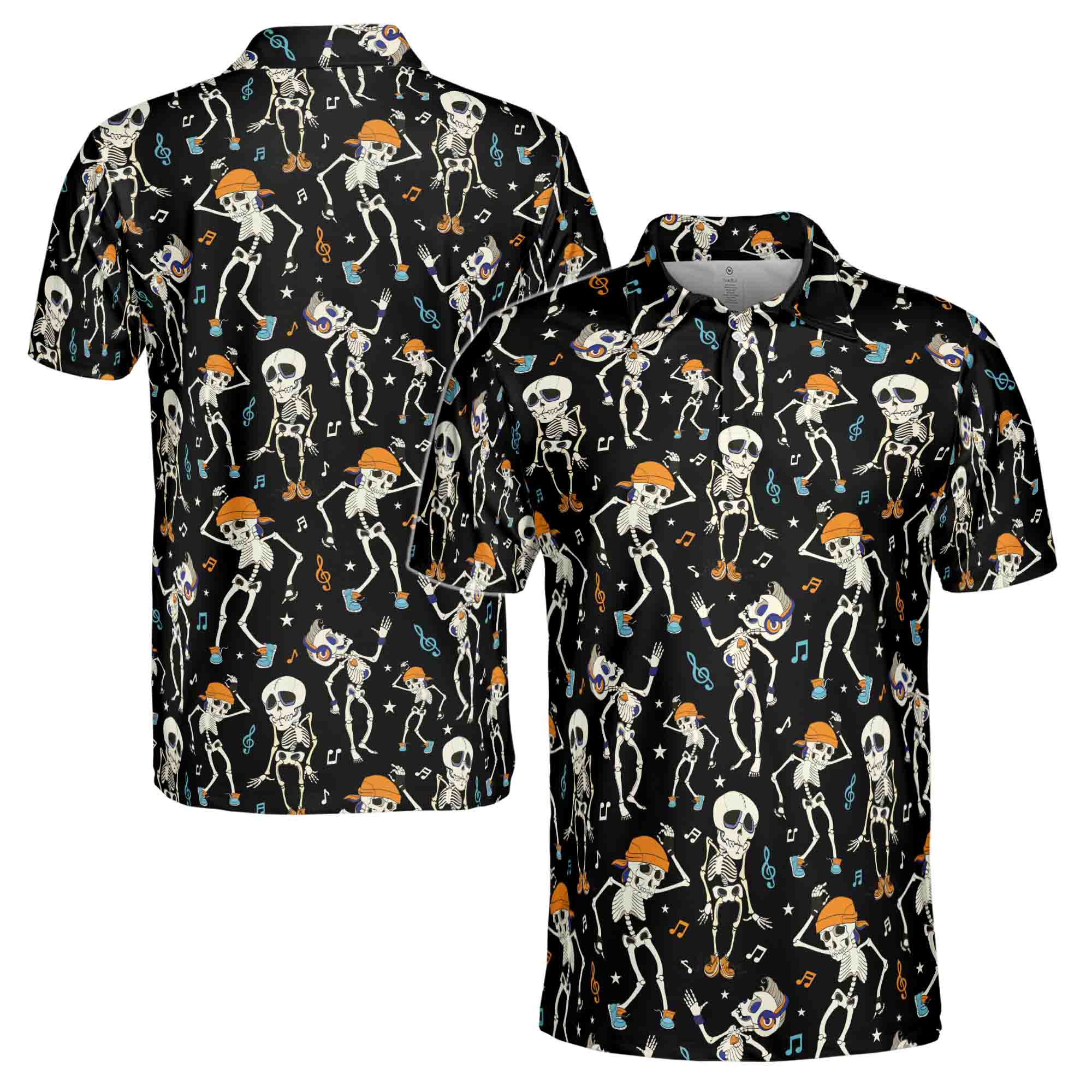 Skeleton Chilling Hawaiian Halloween, Music and Skeleton Men's Polo Shirt S-5XL