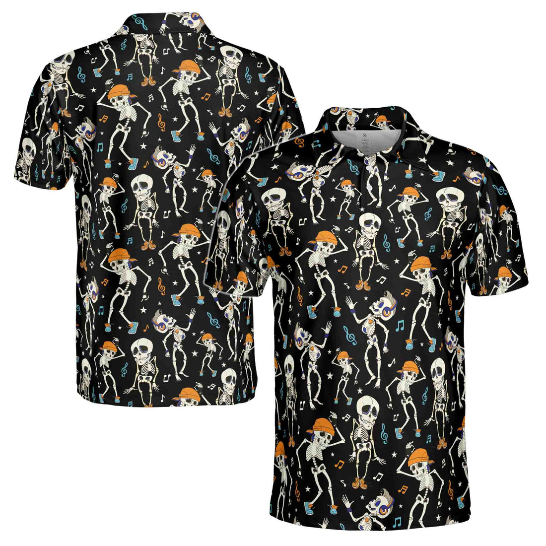 Skeleton Chilling Hawaiian Halloween, Music and Skeleton Men's Polo Shirt S-5XL