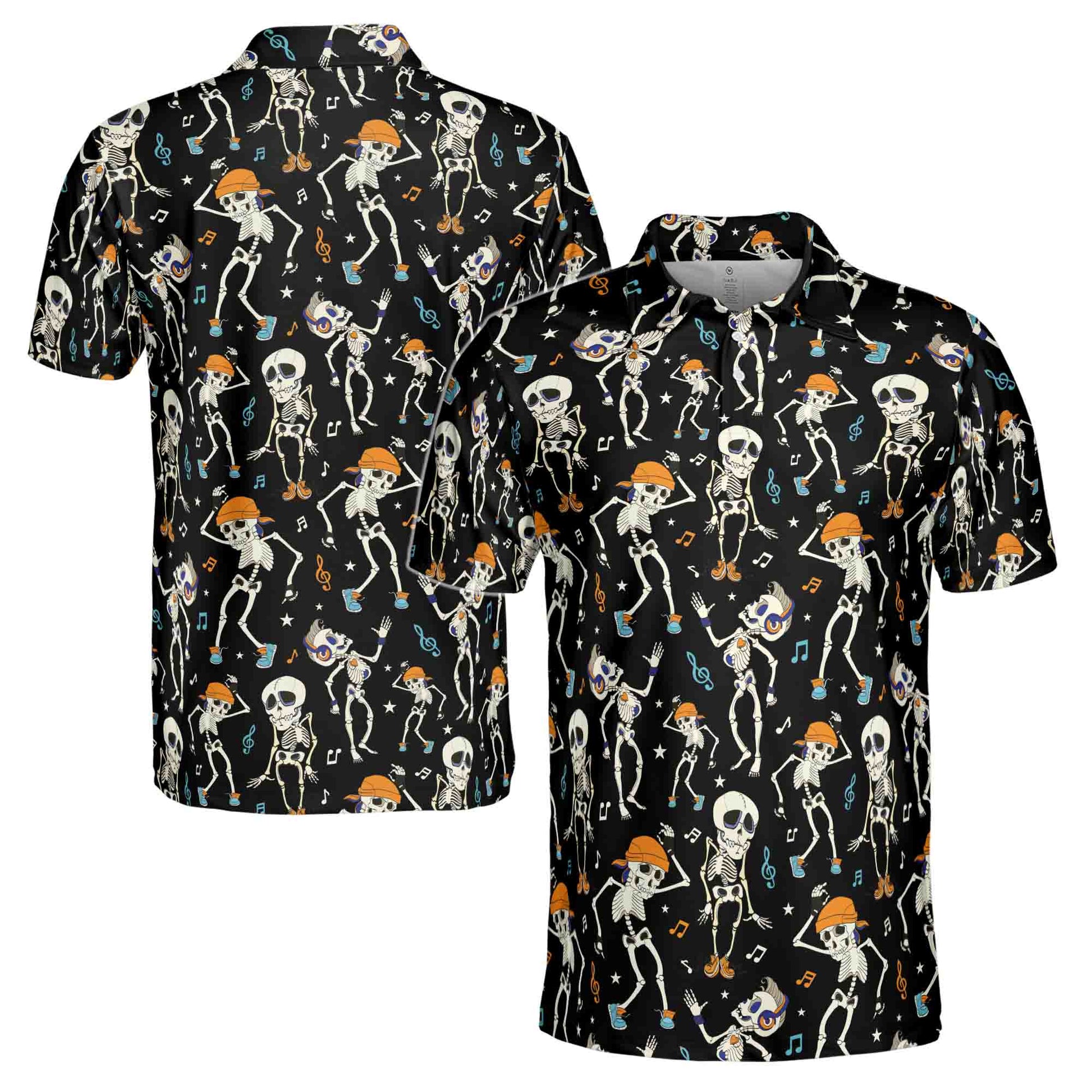 Skeleton Chilling Hawaiian Halloween, Music and Skeleton Men's Polo Shirt S-5XL