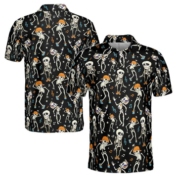 Skeleton Chilling Hawaiian Halloween, Music and Skeleton Men's Polo Shirt S-5XL