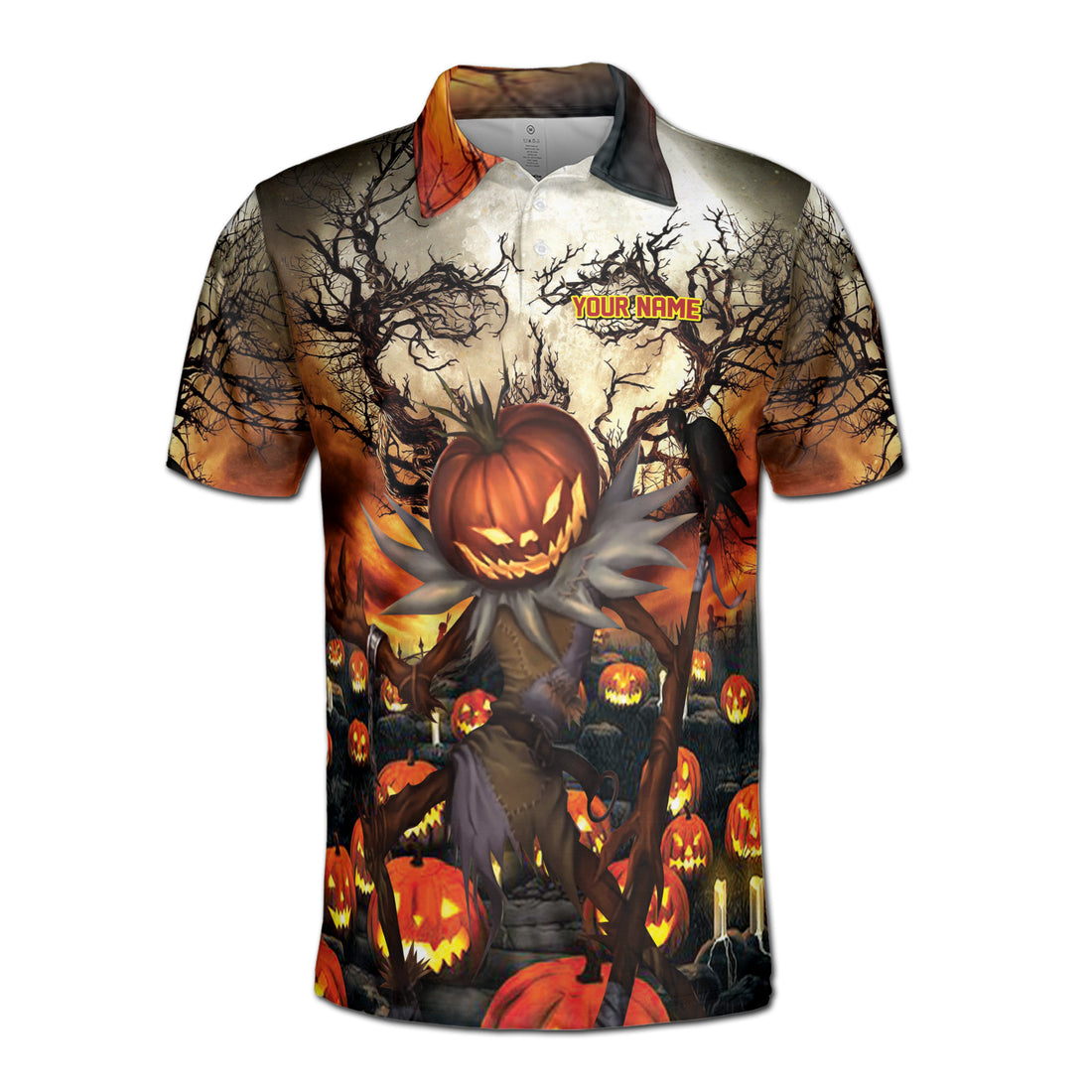 Carving Spooky Tree Pumpkin Halloween Men's Polo Shirt S-5XL