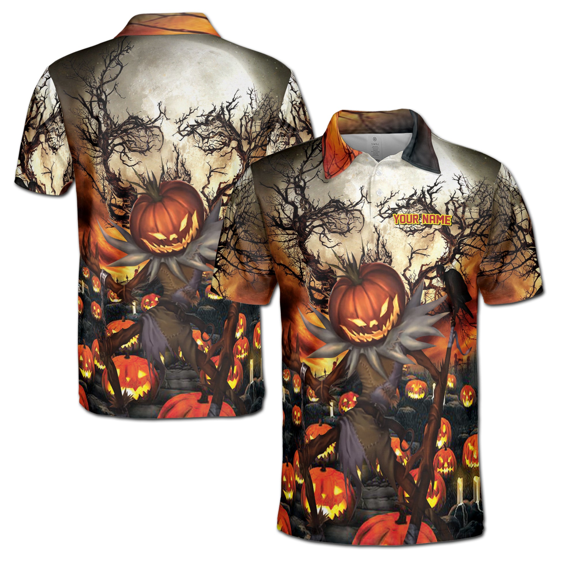 Carving Spooky Tree Pumpkin Halloween Men's Polo Shirt S-5XL