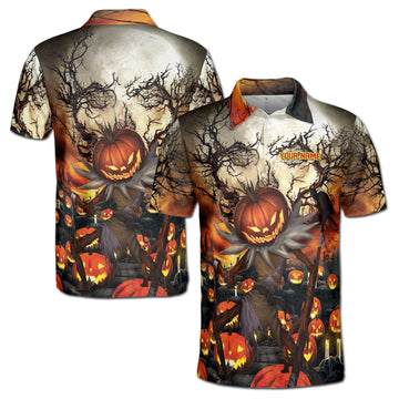 Carving Spooky Tree Pumpkin Halloween Men's Polo Shirt S-5XL