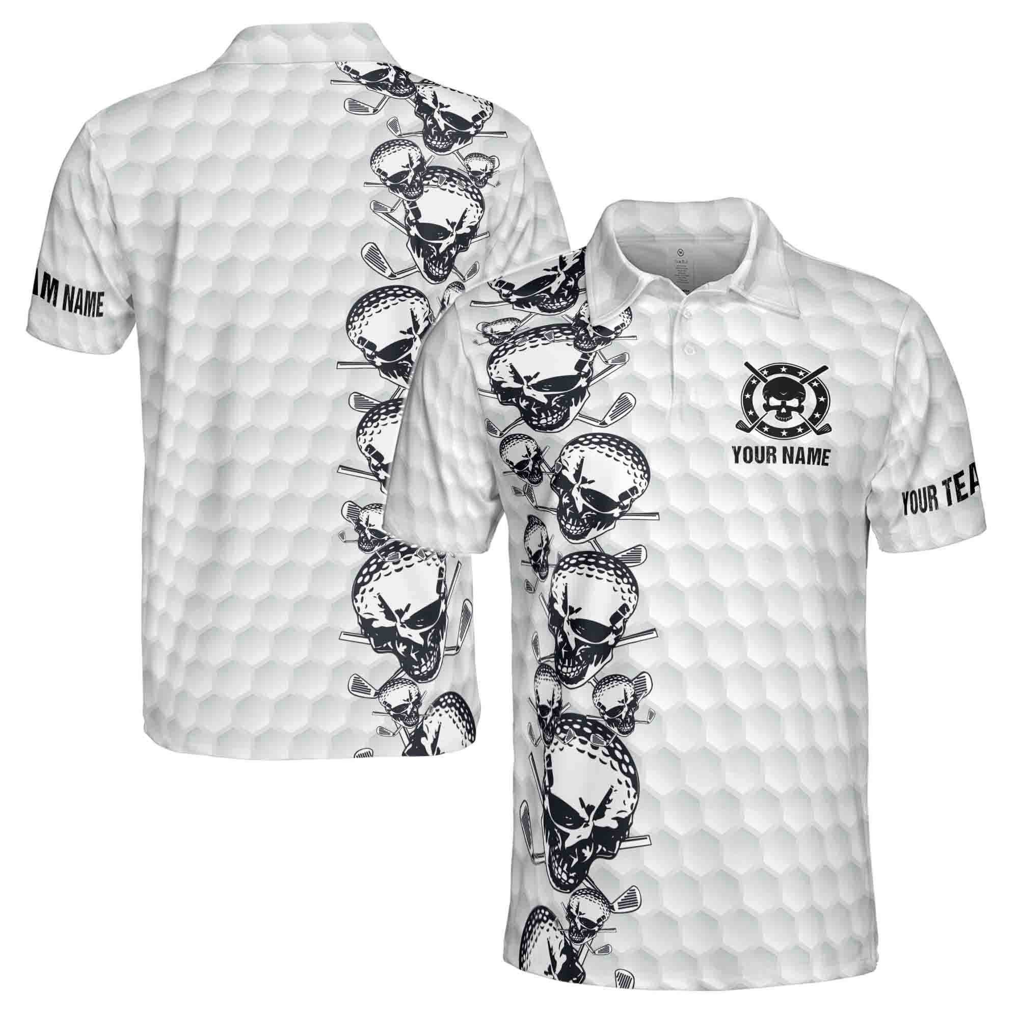 Customize Name Golfing Pattern Skull Golf Team Men's Polo Shirt S-5XL