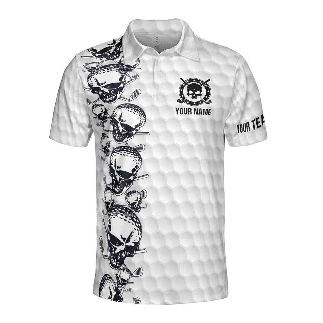 Customize Name Golfing Pattern Skull Golf Team Men's Polo Shirt S-5XL