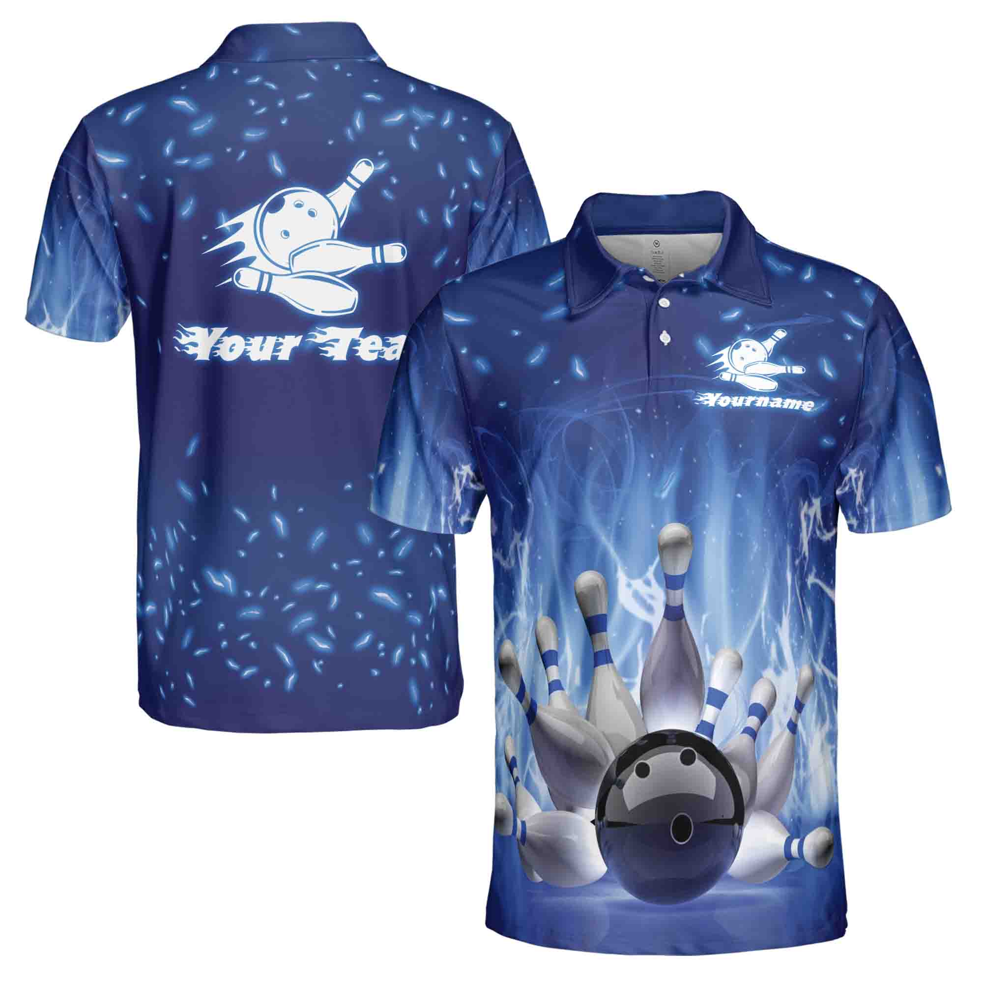 Custom Bowling Player Name Team Name On Blue Bowling Men's Polo Shirt S-5XL