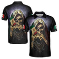 Custom Mexican Name Patriotic Skull Skeleton Men's Polo Shirt S-5XL