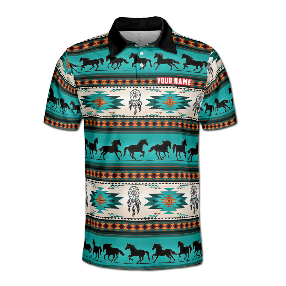 Native American Horse Pattern Men's Polo Shirt S-5XL