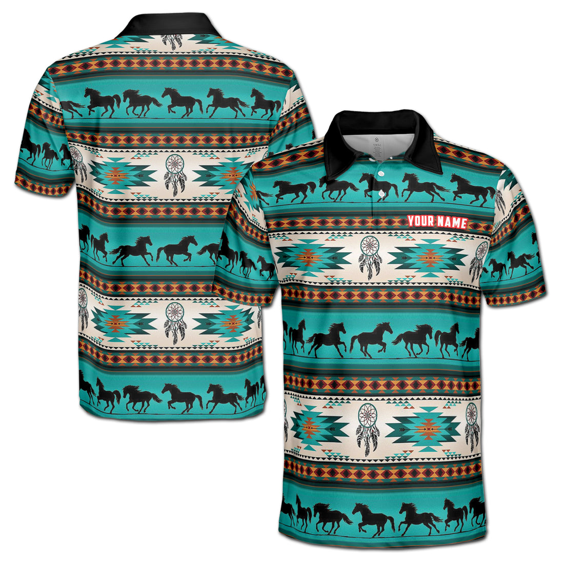 Native American Horse Pattern Men's Polo Shirt S-5XL