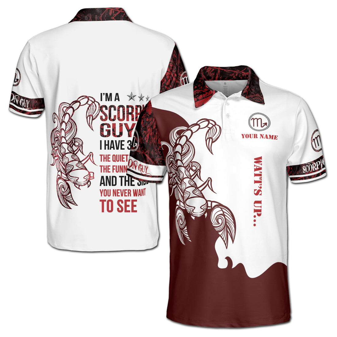 Scorpion Guy Red Pattern Have 3 Sides Men's Polo Shirt S-5XL