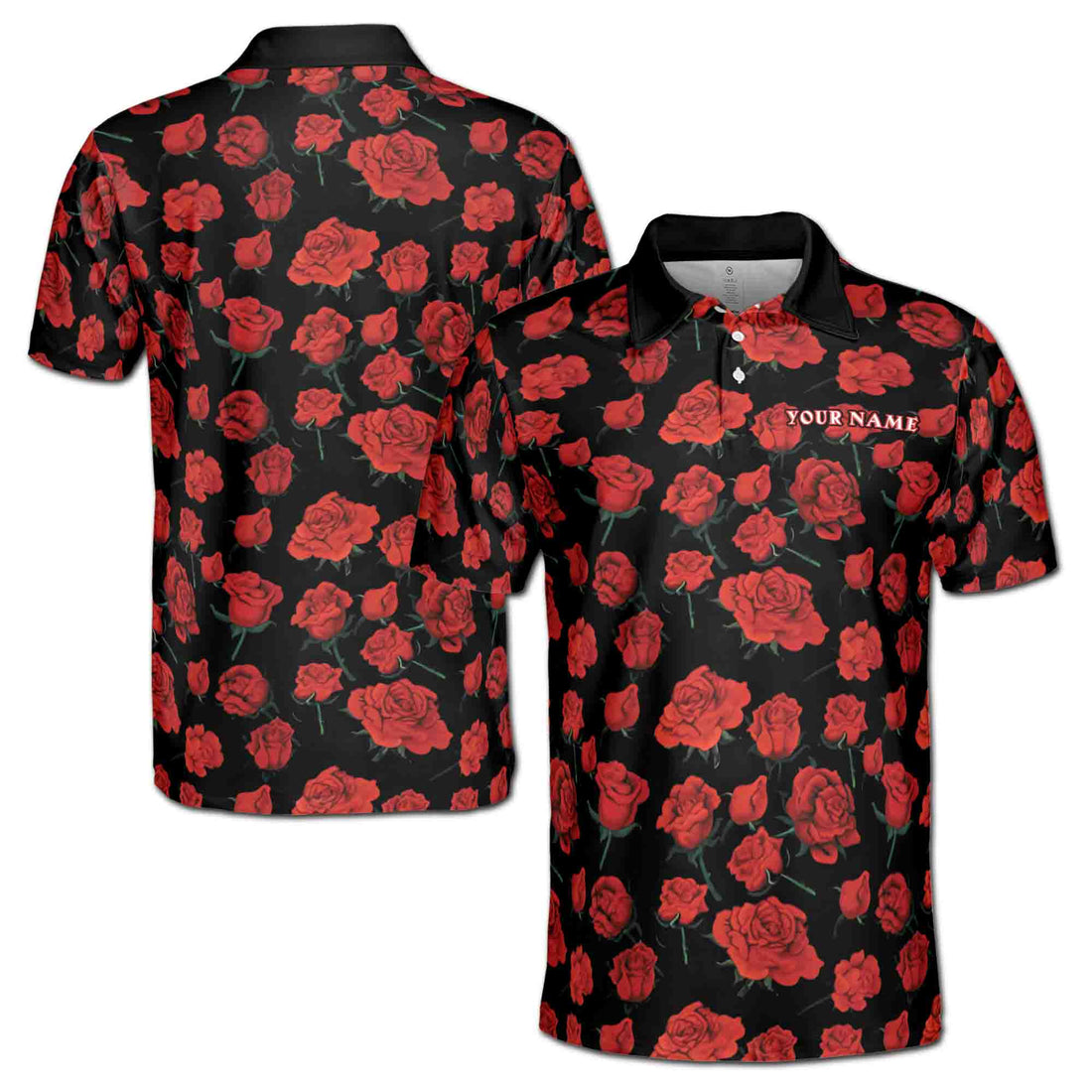 Printed Red Rose Art Pattern Casual Golf Men's Polo Shirt S-5XL