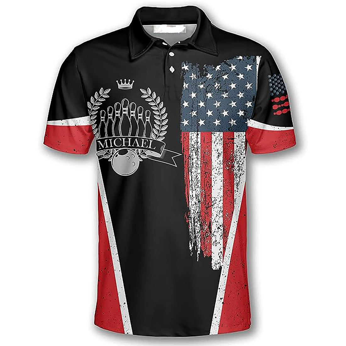 Custom Men Bowling Shirt, Patriotic USA Bowling Team 3D Men's Polo Shirts Size S-5XL