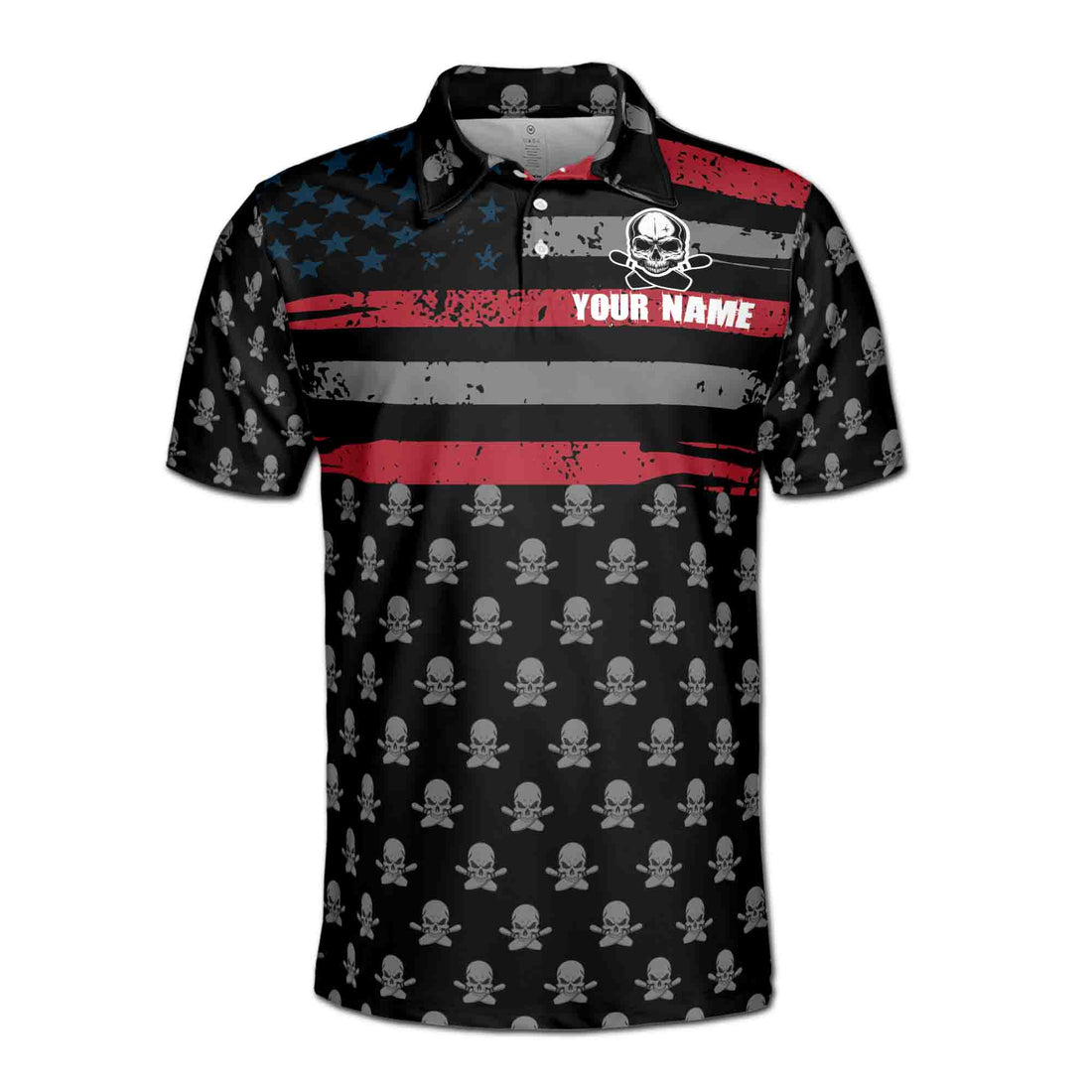 Personalize Men Bowling Shirt, Skull Bowling Team 3D Men's Polo Shirt Size S-5XL